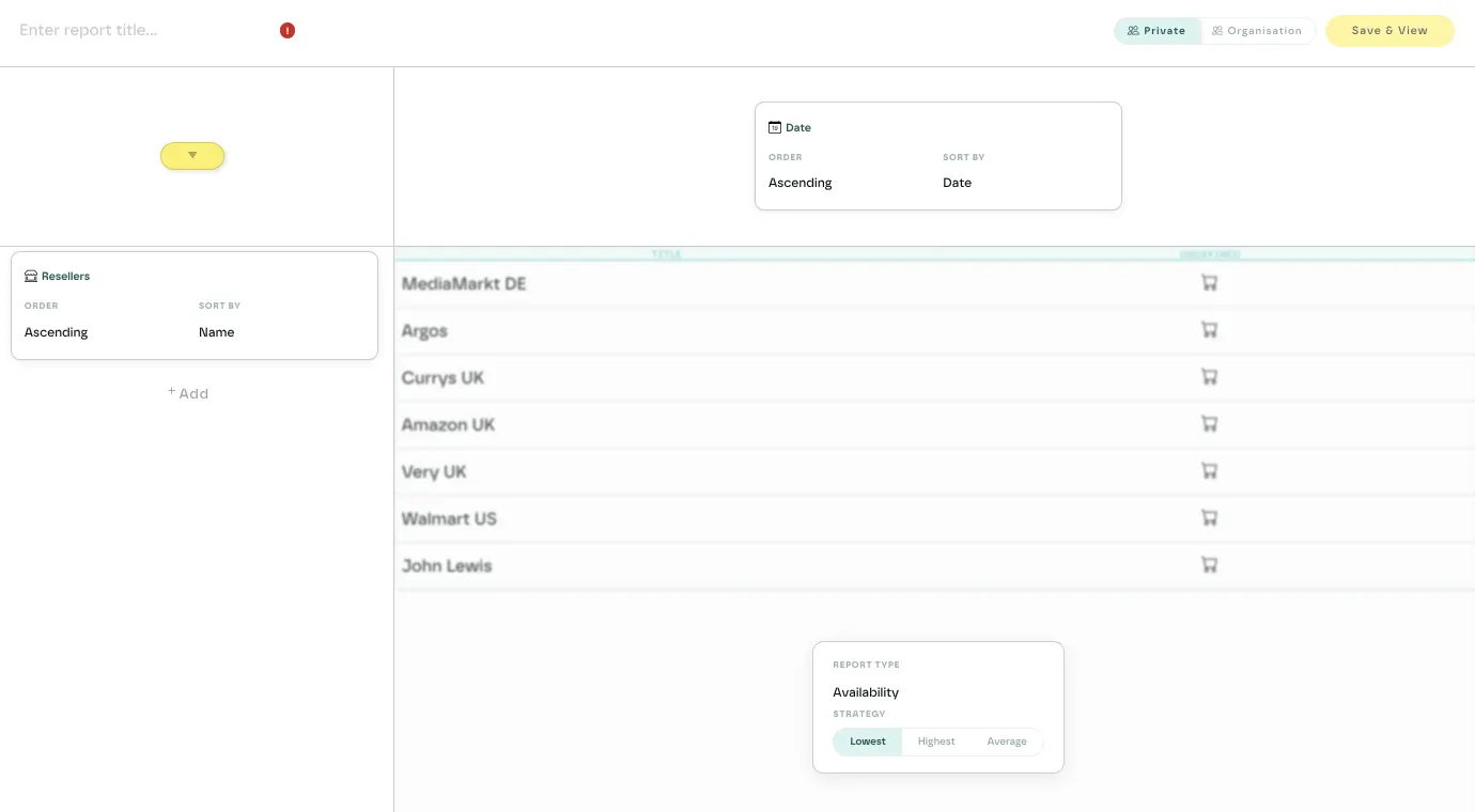The Playground report builder with Resellers as rows, Date as the column and the Availability metric