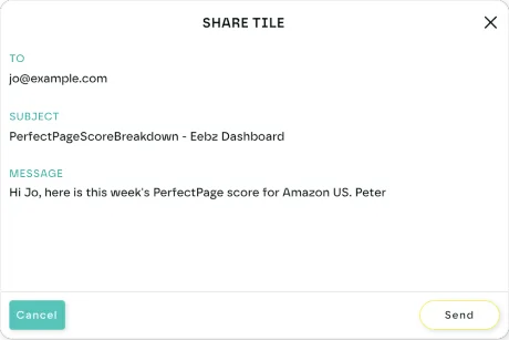The Share tile window with To, Subject and Message filled in